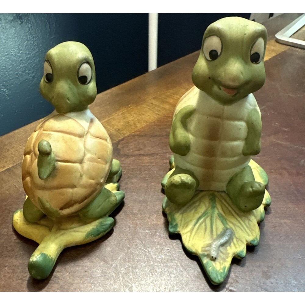 Vintage 2 UCGC Ceramic Anthropomorphic Turtle Figurines Bird Worm